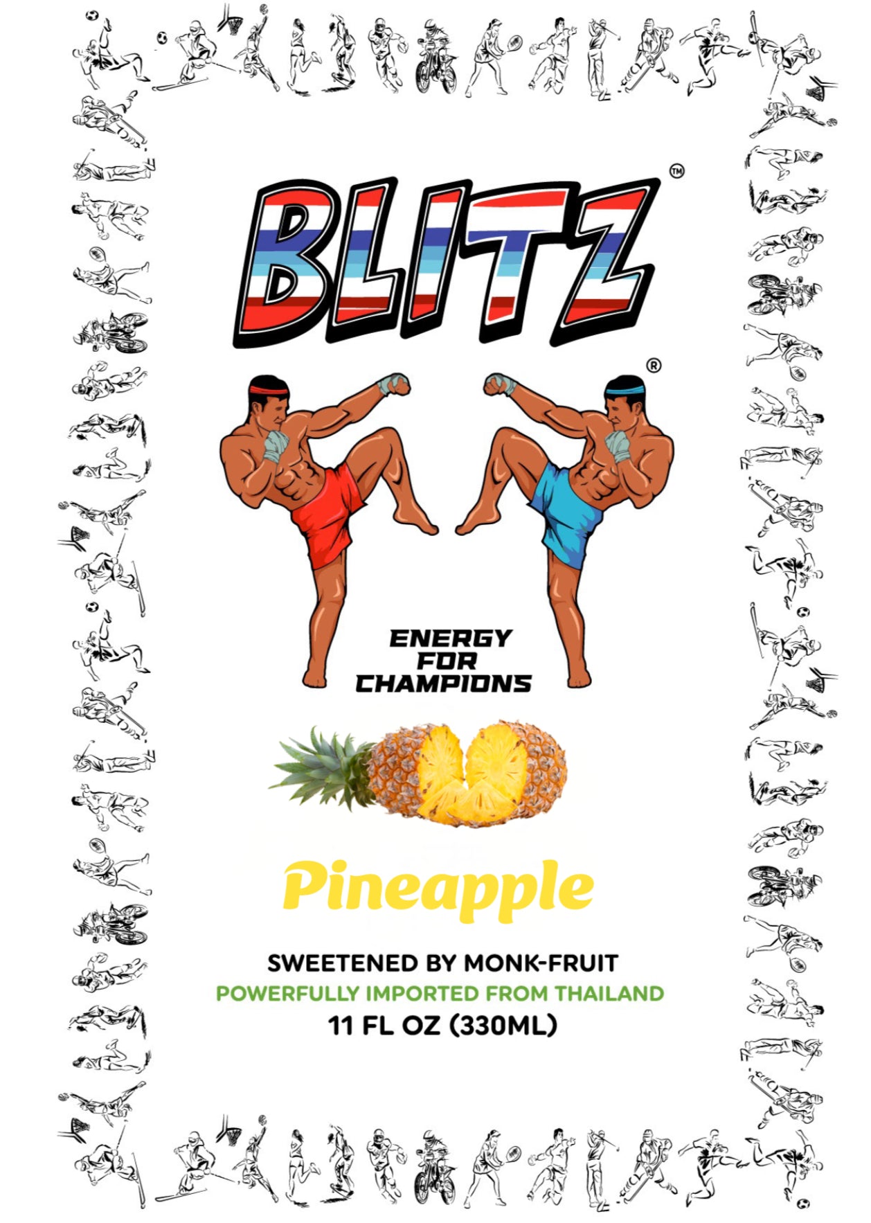 Blitz Energy Drink, Zero Sugar, Zero artificial sweeteners - sweetened with Monk-fruit Pineapple flavor, carbonated (Pack of 24)