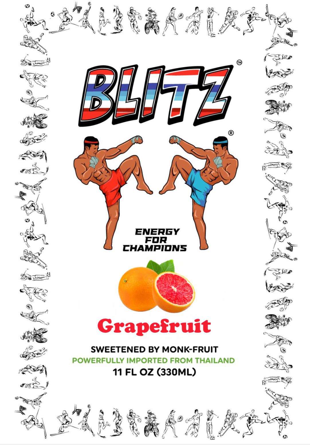 Blitz Energy Drink, Zero Sugar, Zero artificial sweeteners - sweetened with Monk-fruit ,Grape Fruit flavor, carbonated (Pack of 24)